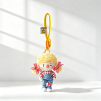 Porte-clés et breloque de sac en peluche douce multicolore à taches, figurine anime de dessin animé aux cheveux bouclés, avec sangle de sac tressée et accessoires de déguisement
