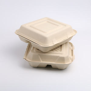 Envase de Comida para Llevar, Biodegradable, de Bagazo de Caña de Azúcar, Caja de Cartón Tipo Concha - Product Image 4
