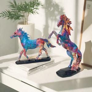 New Epoxy <b>Resin</b> Sculpted Folk Art Prancing Horse Ornament Home Desktop Office Successful Decoration Housewarming Opening - Product Image 4