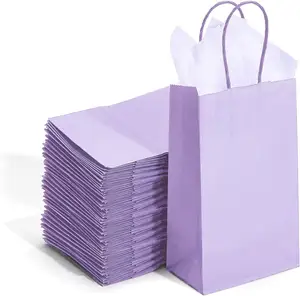 Recycled Bulk Paper Bags Small Purple Paper Bags With Handles Retail Merchandise Shopping Bags