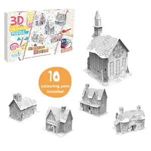 Santa Gift 3D Coloring Kerst Huizen Met 10 Markers Huis Versieren Villa Puzzel Voor Kinderen