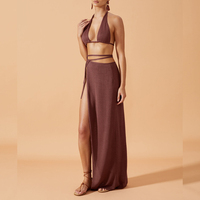 Nouveau design femmes Sexy mode été plage à bretelles licou Wrap longue robe femme élégante Sexy Crochet dos nu découpe robes