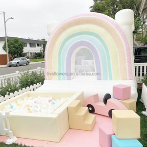 Château gonflable nuage blanc arc-en-ciel neutre avec piscine à balles, petit château gonflable en PVC, aire de jeux souple pour enfants en extérieur - Product Image 1