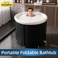 Baignoire pliable portable Pursuefree en PVC avec doublure en coton, baignoire noire pour trempage, baignoire SPA pour adultes à domicile, baignoire isolée