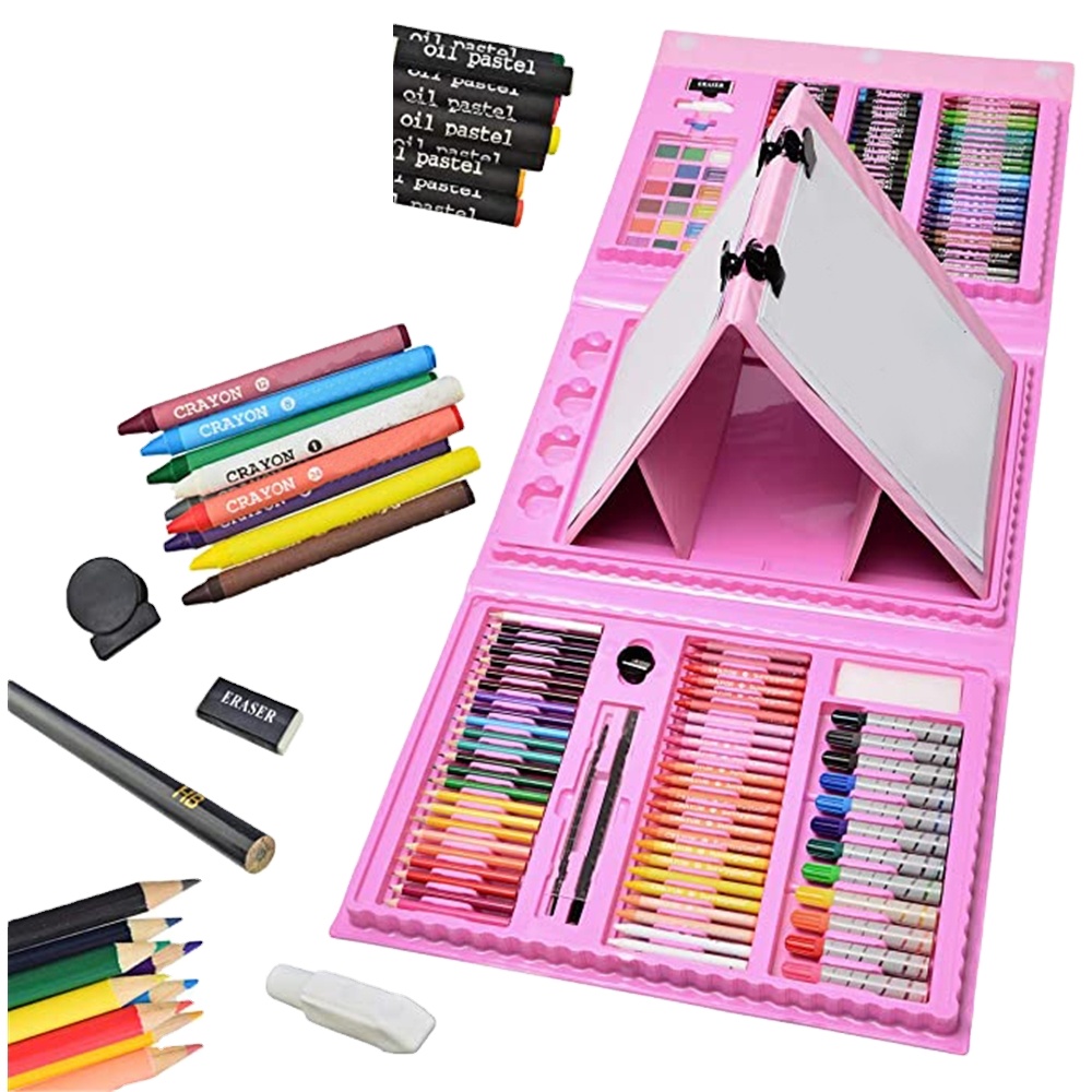 176 /208 штук Делюкс для рисования Арт Набор в коробке краски наборы, складываются в три раза, мольберт Масляные карандаши маркер-кисть мелки воды цвет альбом для рисования