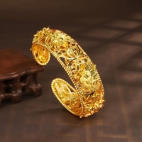 Bracelet doré pour femme, chaîne délicate ajourée en filigrane avec motifs floraux sculptés, bijoux de mode orientale luxueux