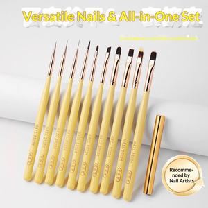 Ensemble de pinceaux à ongles avec manche en bois jaune, pointes en nylon de formes multiples pour manucure en Gel UV, 1/10 pièces - Product Image 1