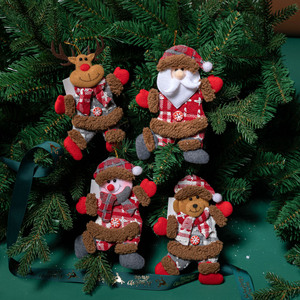 Ornements de Noël suspendus en tissu à carreaux LINGKAI, pendentifs Père Noël, bonhomme de neige, renne, ours pour la décoration de l'arbre de Noël - Product Image 2