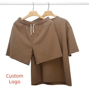 Ensemble deux pièces décontracté d'été pour homme : T-shirts courts et shorts en maille avec motifs unis assortis, 100 % coton respirant - Product Image 1