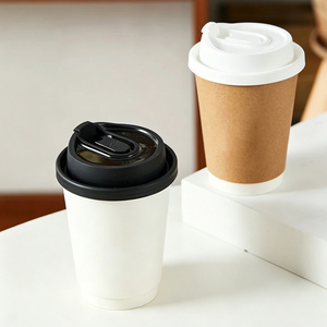 แก้วกาแฟกระดาษสองชั้นแบบใช้แล้วทิ้งพร้อมฝาปิด สำหรับขายส่งจำนวนมาก พิมพ์โลโก้ได้ตามต้องการ - Product Image 1