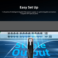 Switch PoE Gigabit Tshield ZX-G2402G1SFPJ de 24+2+1 Puertos con 2 SFP Uplink de 10/100/1000Mbps y Ancho de Banda de 54Gbps para Redes de Cámaras IP