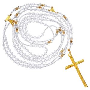 수제 종교 유리 구슬 웨딩 올가미 목걸이 110cm 신부와 신랑을위한 다기능 결혼식 묵주 선물 - Product Image 1