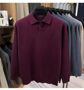 Nouveau <span class=keywords><strong>pull</strong></span> en laine pour <span class=keywords><strong>homme</strong></span> à col à revers, tricoté, décontracté, <span class=keywords><strong>chaud</strong></span>, demi-boutonné, <span class=keywords><strong>pull</strong></span> en laine uni pour <span class=keywords><strong>homme</strong></span> - Product Image 5