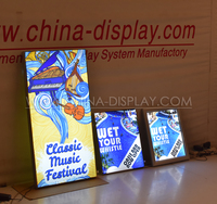 Kotak lampu Poster film aluminium ultratipis LED kustom bingkai gambar hitam ramping Snap kotak lampu Menu Led