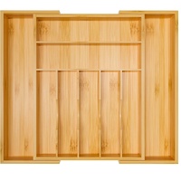 Organisateur de tiroir extensible en bambou pour couverts et ustensiles, séparateur réglable pour cuisine, salle à manger, bureau, vente en gros, personnalisable, OEM