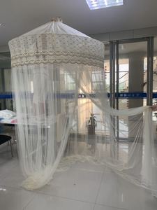 Zanzariera a baldacchino rotonda a doppio strato, pronta all'uso, in pizzo rosa e blu, stile romantico da principessa, per soffitto, tenda a barra - Product Image 2