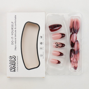 <span class=keywords><strong>Faux</strong></span> <span class=keywords><strong>ongles</strong></span> <span class=keywords><strong>chic</strong></span> bordeaux pailletés en ABS à presser, <span class=keywords><strong>faux</strong></span> <span class=keywords><strong>ongles</strong></span> amande à bout français avec nœud, réutilisables, 24 pièces - Product Image 4