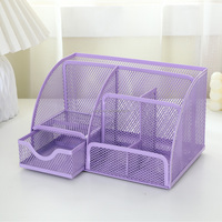 Organisateur de bureau personnalisable en métal violet à 7 compartiments, porte-stylos, support de téléphone pour le bureau, la maison, le rangement de cosmétiques