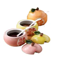 4.33*3.66 inç baharat Pot meyve şekli porselen saklama kabı çeşni kavanoz şişe ile kapak ve kaşık mutfak eşyaları