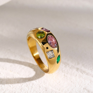 Women's Geometric 18k <b>Gold</b> Plated <b>Ring</b> with Colored Zircon Stones Bezel Setting Fashion Jewelry Gift Jinhua Model JDR2403017 - Product Image 3