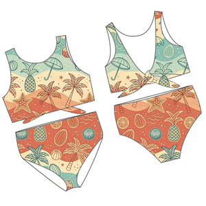 Nuovo Set Costume da Bagno Estivo per Ragazze con Stampa Spiaggia, Pantaloncini da Spiaggia alla Moda, Bikini a 2 Pezzi Senza Maniche per Ragazze Adolescenti - Product Image 3