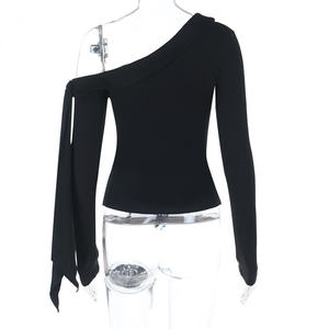 Tren produk tren wanita musim semi pakaian bahu miring blus lengan panjang dan atasan hitam 2026 - Product Image 6