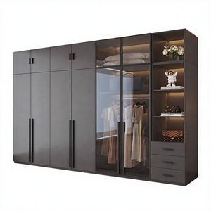 Armario Moderno Mate Independiente con Puertas de Panel Plano, Estantes Abiertos e Iluminación LED Ajustable, Almacenamiento Flexible para <span class=keywords><strong>Dormitorio</strong></span> - Product Image 1