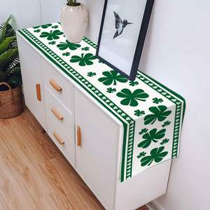 <b>Green</b> Four-Leaf Clover Printed Shamrock St. Patrick's Day Woven Table <b>Runner</b> Seasonal Kitchen Dining Table Accessory Home Use - Product Image 1