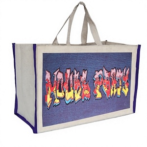 Sacs fourre-tout en coton en gros pour sublimation, logo personnalisable, toile laminée, matériau en chanvre, motif de lettres, sac promotionnel - Product Image 1