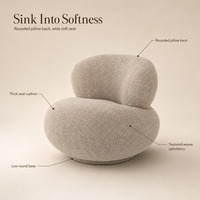Fauteuil Lounge Rond Beige en Tissu Bouclé Texturé, Chaise d'Appoint Sculpturale avec Coussin de Dossier, Siège Moderne pour Salon