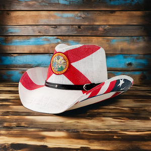 Китайская фабрика Производство Настроить OEM Флаг Флориды Соломенная шляпа Ковбойская шляпа - Product Image 2