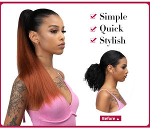 Cola de caballo sintética recta <span class=keywords><strong>larga</strong></span> Clip en extensiones de cabello Cordón Ombre Negro Marrón Extensión Cola de caballo Postizo para mujeres - Product Image 4