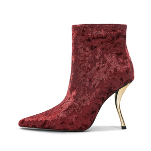 Botines de tacón alto de metal sexys para mujer con punta puntiaguda, botas de invierno de terciopelo estilo western para mujer. - Product Image 5