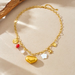 Gold Plated Heart Pendant Necklace Stainless Steel Sunflower Starfish Charm Clavicle Chain Gift Jewelry N3843 - Product Image 3