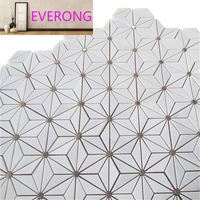 Style américain Triangle Hexagone Dolomite Laiton Blanc Marbre Mosaïque Carreaux de sol et mur