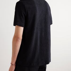 Cut and Sew <b>Men's</b> French Cotton Terry <b>Short</b> Sleeved Button up Blank <b>Corduroy</b> Crew-neck Camp Collar Shirts for <b>Men</b> - Product Image 3