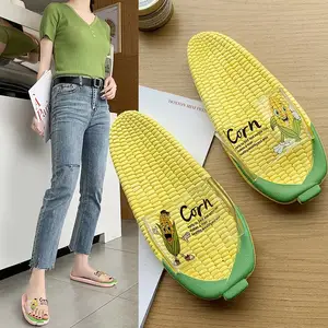 Sandalias para mujer con dibujos de maíz amarillo, novedad, verano, 2020