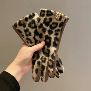 Guantes con estampado <span class=keywords><strong>de</strong></span> leopardo a la moda, guantes cálidos para ciclismo al aire libre en otoño e invierno, guantes gruesos con separación <span class=keywords><strong>de</strong></span> dedos - Product Image 4
