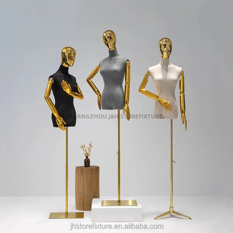 Manequins de ouro modelo feminino flexível torso de mão vestido forma ombro de fora com pernas manequins femininos