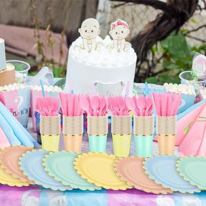 <b>Disposable</b> Party Supplies Kit Multi Color Paper <b>Plates</b> Cups Napkins Cutlery Set For Party - Product Image 2