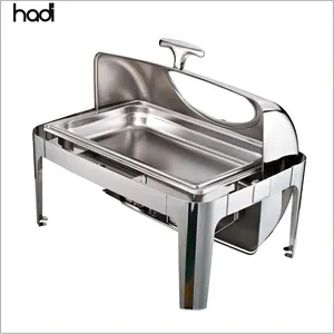 Commercial Stainless Steel Buffet with Window Roll Top Chafer for Hot Food Warming for Catering Fuel Heating