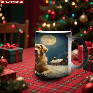 Tasse Magique Thermosensible 11oz en Céramique Noire Givrée avec Motif Chien et Lune - Product Image 2
