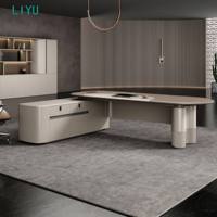 Meja Eksekutif Konvertibel Kayu Walnut Mewah dengan Lampu LED Terintegrasi, Dapat Diperpanjang, Ukuran Besar, untuk CEO/Bos, Premium Korporat