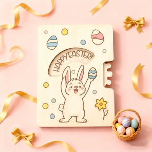 Décoration rotative en bois 'Joyeux Jour' 2026 avec motif lapin et œuf pour cadeau d'Pâques pour enfants - Product Image 4