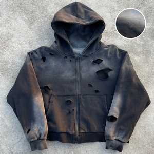 Hoodies en coton de haute qualité, coupe courte, effet usé, 500 g/m², épais, gaufré, réversible, personnalisé, surdimensionné, zippé, délavé - Product Image 1
