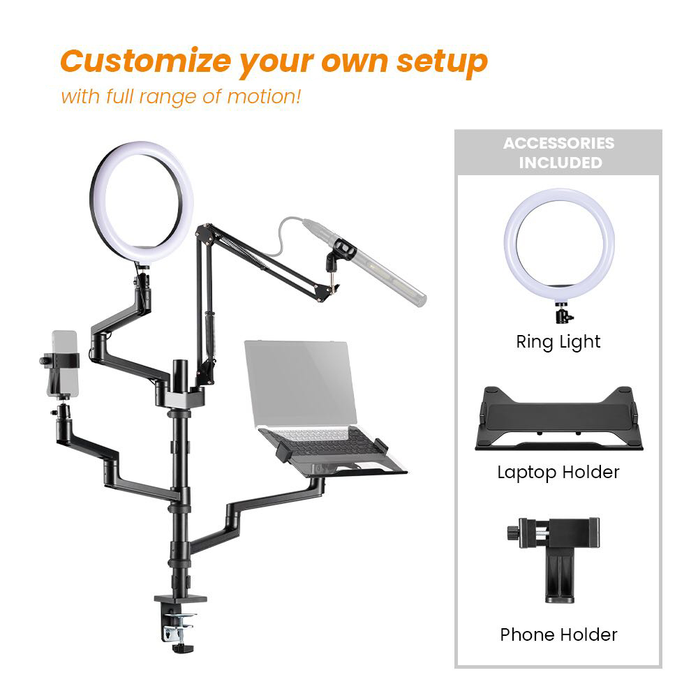 MDS11-1 Desktop Selfie Live Stand Set 6 In 1 Dimmable Circle 10" LED Ring Light Ringlight Video Recording Tiktok Youtube · image 2