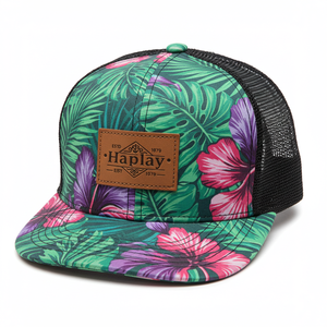 Wholesale 6 Panel Floral Pattern Trucker Cap Custom Leather Patch <strong>Hat</strong> Mesh Snapback <strong>Personalised</strong> Print Trucker <strong>Hat</strong> - Product Image 2