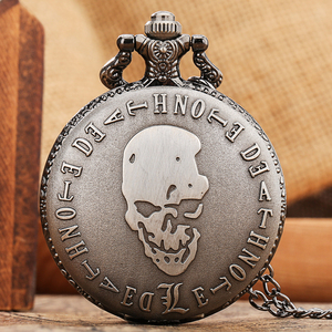 Janpan-Reloj de bolsillo de cuarzo con diseño de calavera de <span class=keywords><strong>Death</strong></span> Note, collar de cadena de reloj de metal gris Cosplay - Product Image 1