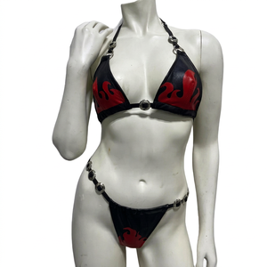Women Leather Bikini Set Genuine Black Napa Leather New <b>Fire</b> Style Leather Bra for Girls - Product Image 1