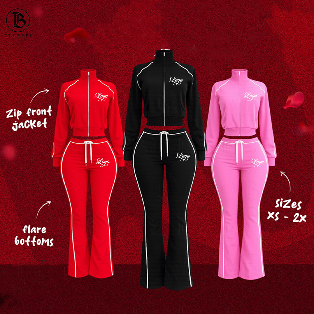 Custom Valentine's Day Women's Two Piece Outfit Jacket Flared Leggings Zipper Yoga Sets Women Skinny Jogging Suits Tracksuit Set